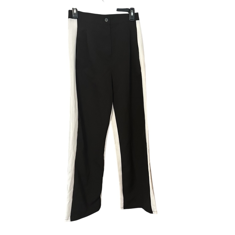 I Saw It First Wide Leg Trousers Side Stripe Contrast Black White Size 8